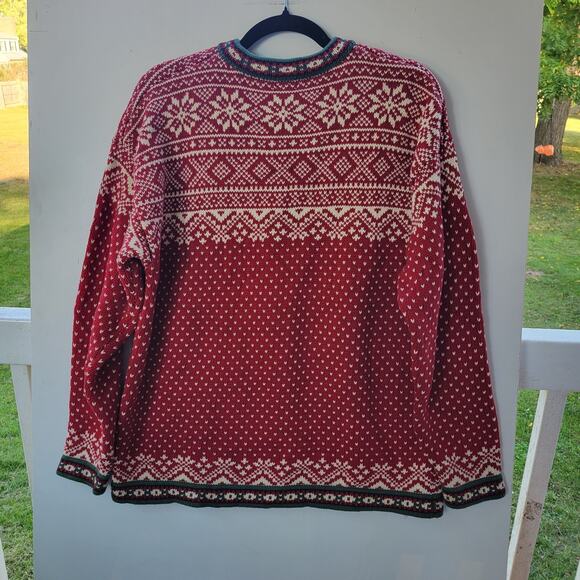 LL Bean Heavy Knit Button Cardigan Nordic Fair Isle Snowflake Sweater Australia - Picture 9 of 9